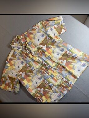 Vintage 2XL Maus Hoffman Made In Italy Button Colorful Art Village